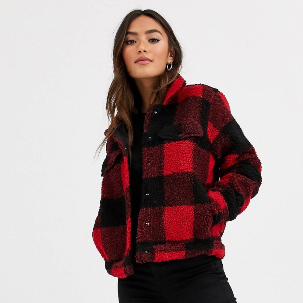 ASOS Brave Soul plaid teddy jacket
